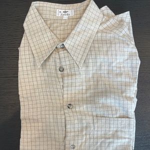Zanella Italy Dress Shirt  Sand Color 100% Cotton Long Sleeve L